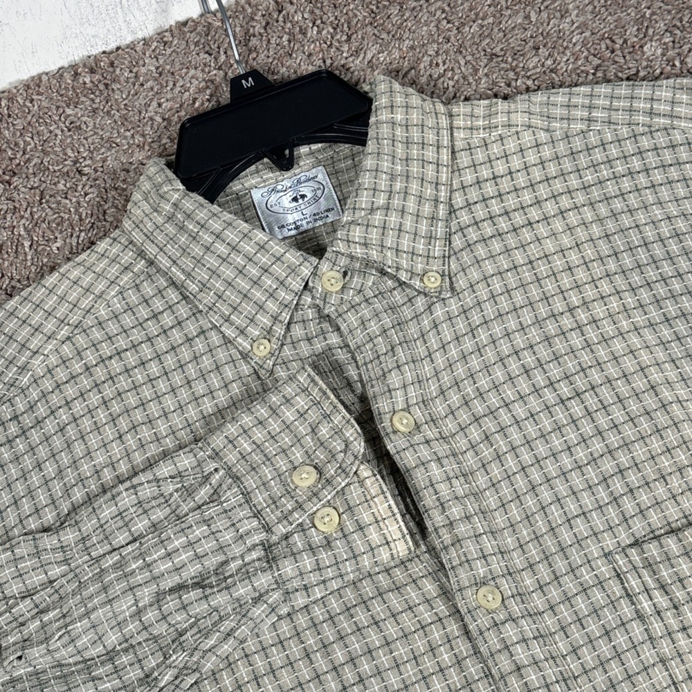 Vintage Brooks Brothers Mens Large Check Cotton Linen Button Down Sport Shirt